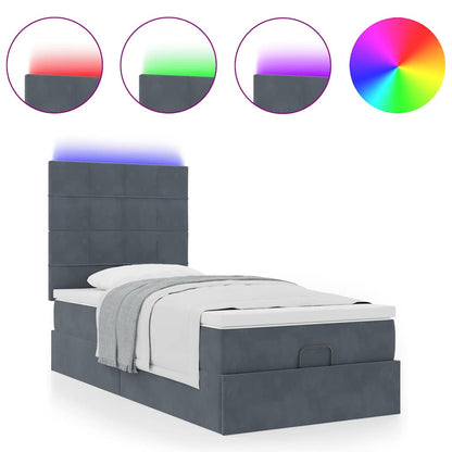 vidaXL Lit ottoman avec matelas et LED gris foncé 80x200 cm velours