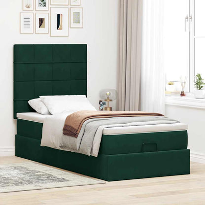 vidaXL Ottoman-Bett mit Matratzen & LEDs Dunkelgrün 80x200 cm Samt