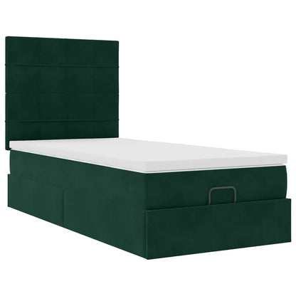 vidaXL Ottoman-Bett mit Matratzen & LEDs Dunkelgrün 80x200 cm Samt
