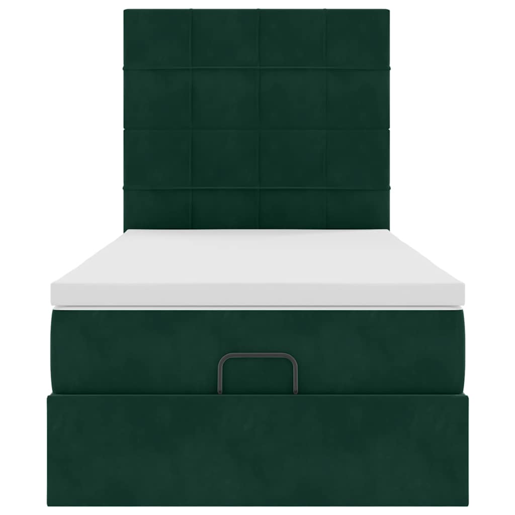 vidaXL Ottoman-Bett mit Matratzen & LEDs Dunkelgrün 80x200 cm Samt