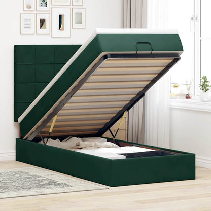 vidaXL Ottoman-Bett mit Matratzen & LEDs Dunkelgrün 80x200 cm Samt