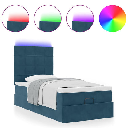 vidaXL Ottoman-Bett mit Matratzen & LEDs Dunkelblau 80x200 cm Samt