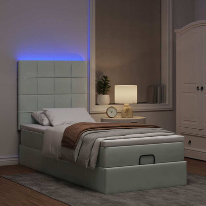 Ottoman-Bett mit Matratzen & LEDs Hellgrau 90x190 cm Samt