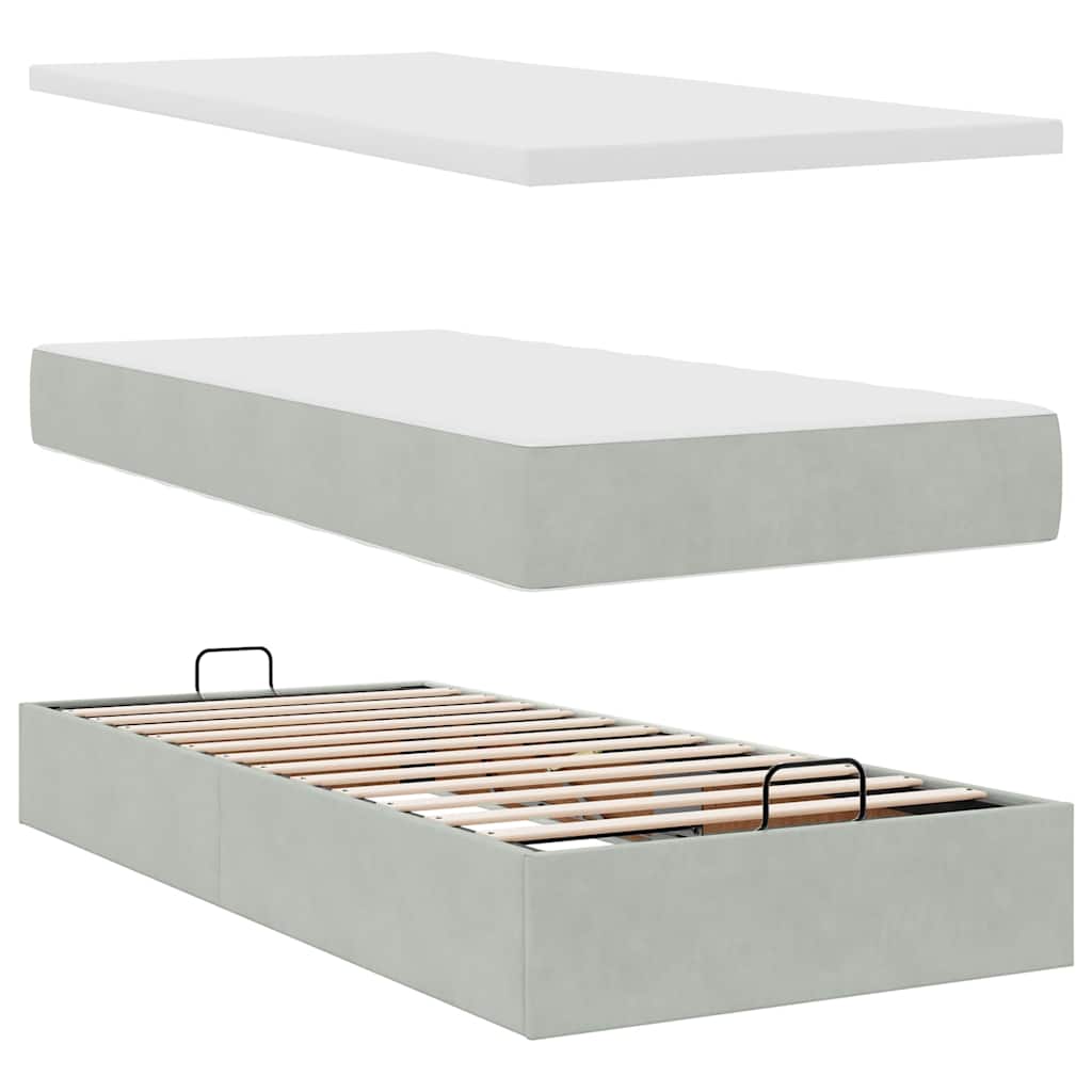 vidaXL Lit Ottoman avec matelas et LED Gris clair 90x190 cm Velours