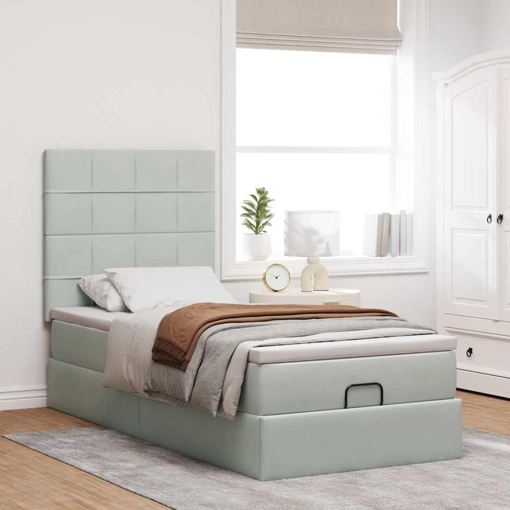 vidaXL Lit Ottoman avec matelas et LED Gris clair 90x190 cm Velours