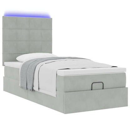Ottoman-Bett mit Matratzen & LEDs Hellgrau 90x190 cm Samt