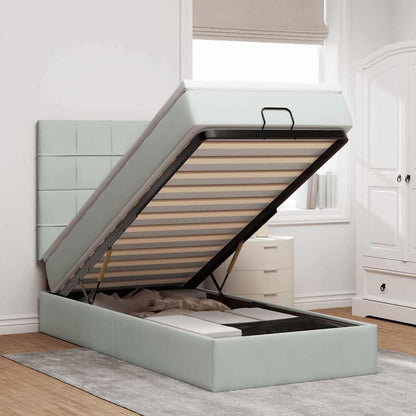 Ottoman-Bett mit Matratzen & LEDs Hellgrau 90x190 cm Samt