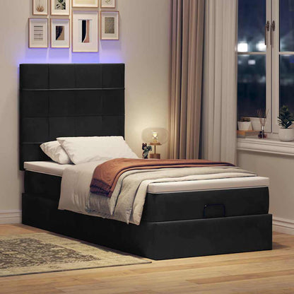 Ottoman-Bett mit Matratzen & LEDs Schwarz 90x190 cm Samt