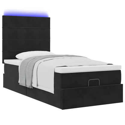Ottoman-Bett mit Matratzen & LEDs Schwarz 90x190 cm Samt