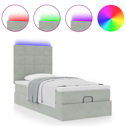 vidaXL Lit ottoman avec matelas et LED Gris clair 90x200 cm Velours