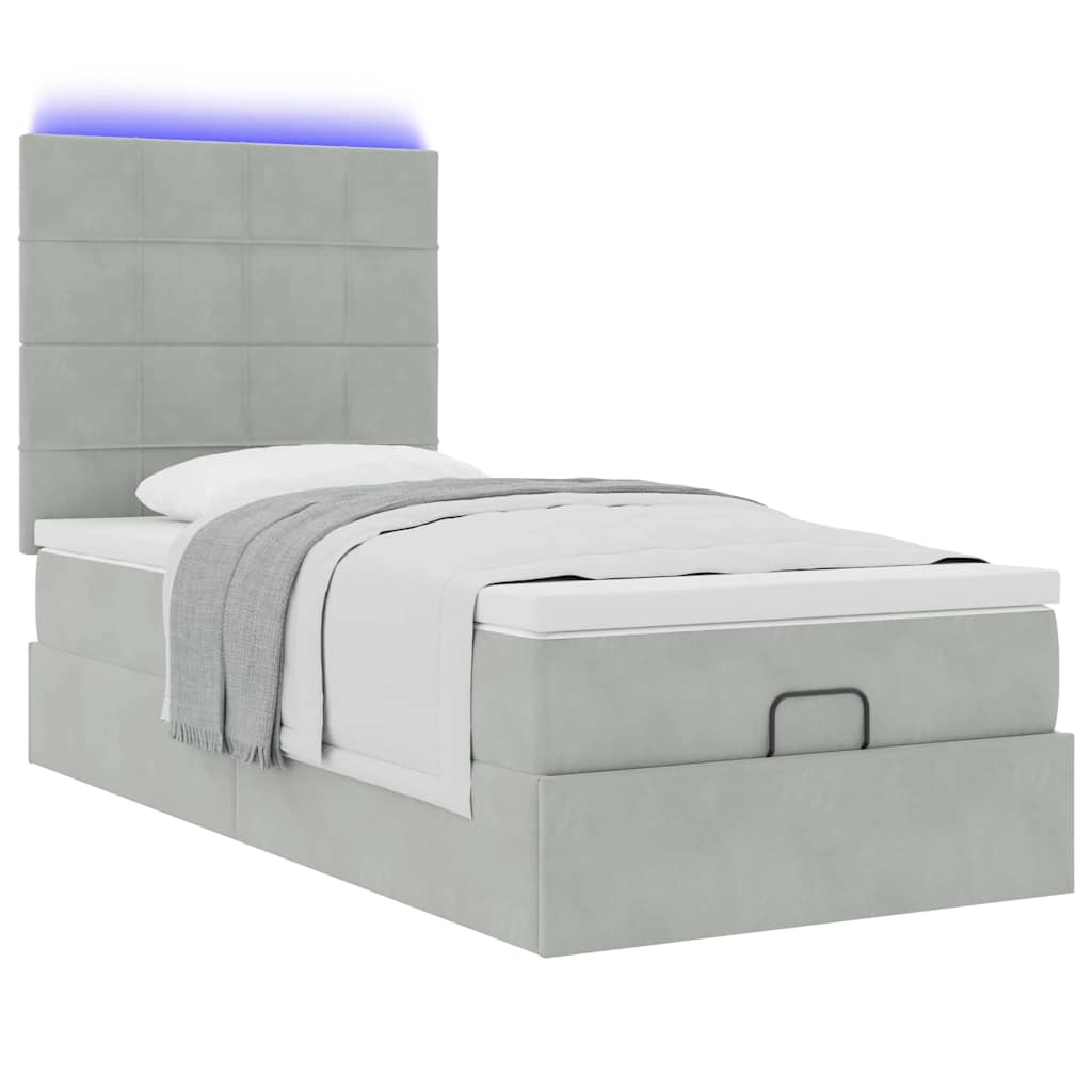 vidaXL Lit ottoman avec matelas et LED Gris clair 90x200 cm Velours