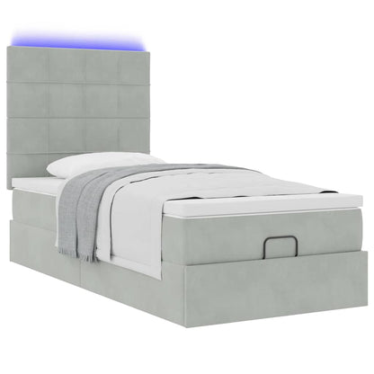 vidaXL Lit ottoman avec matelas et LED Gris clair 90x200 cm Velours