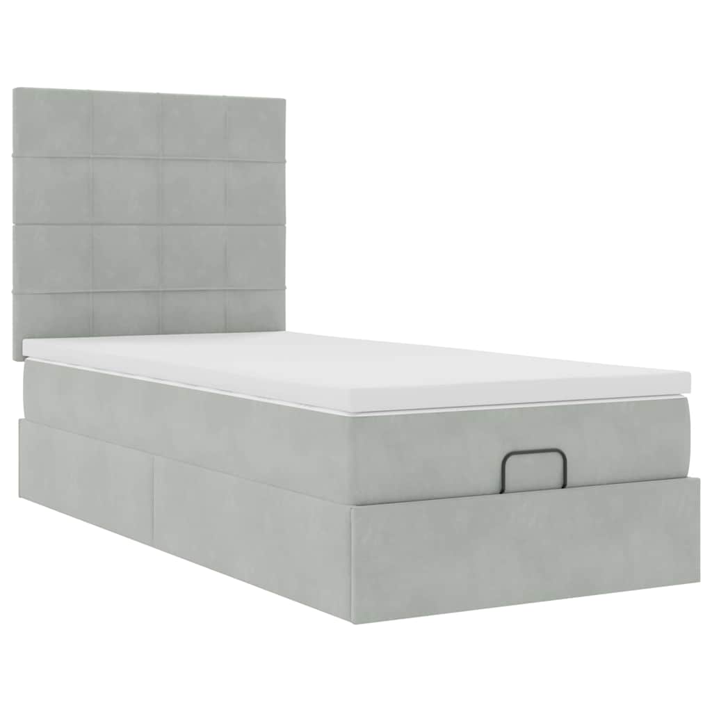 vidaXL Lit ottoman avec matelas et LED Gris clair 90x200 cm Velours