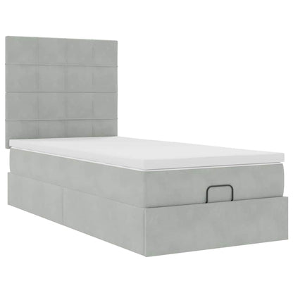 vidaXL Lit ottoman avec matelas et LED Gris clair 90x200 cm Velours
