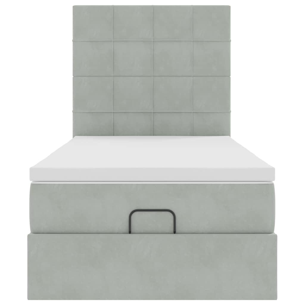 vidaXL Lit ottoman avec matelas et LED Gris clair 90x200 cm Velours