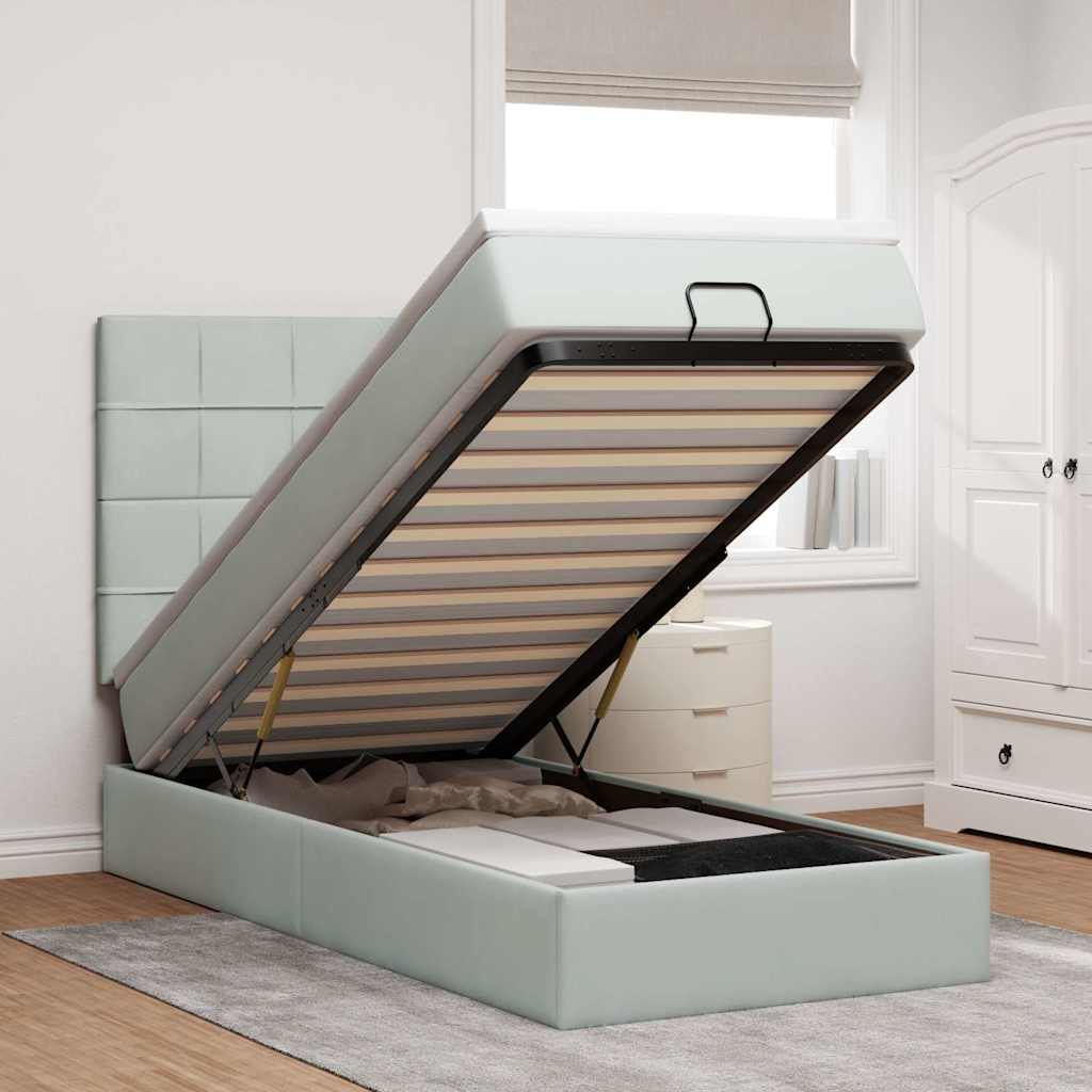 vidaXL Lit ottoman avec matelas et LED Gris clair 90x200 cm Velours