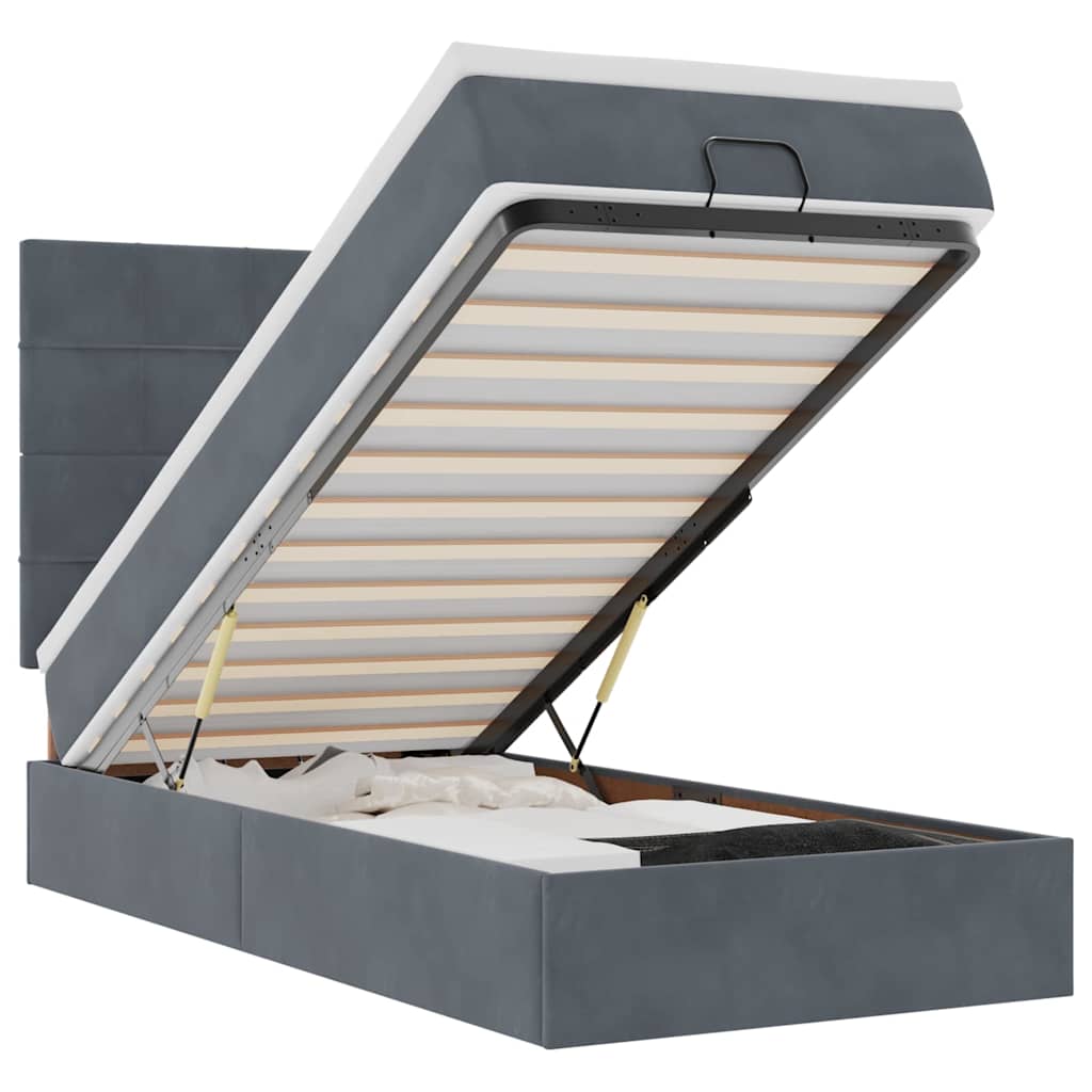 vidaXL Lit ottoman avec matelas et LED Gris foncé 90x200 cm Velours