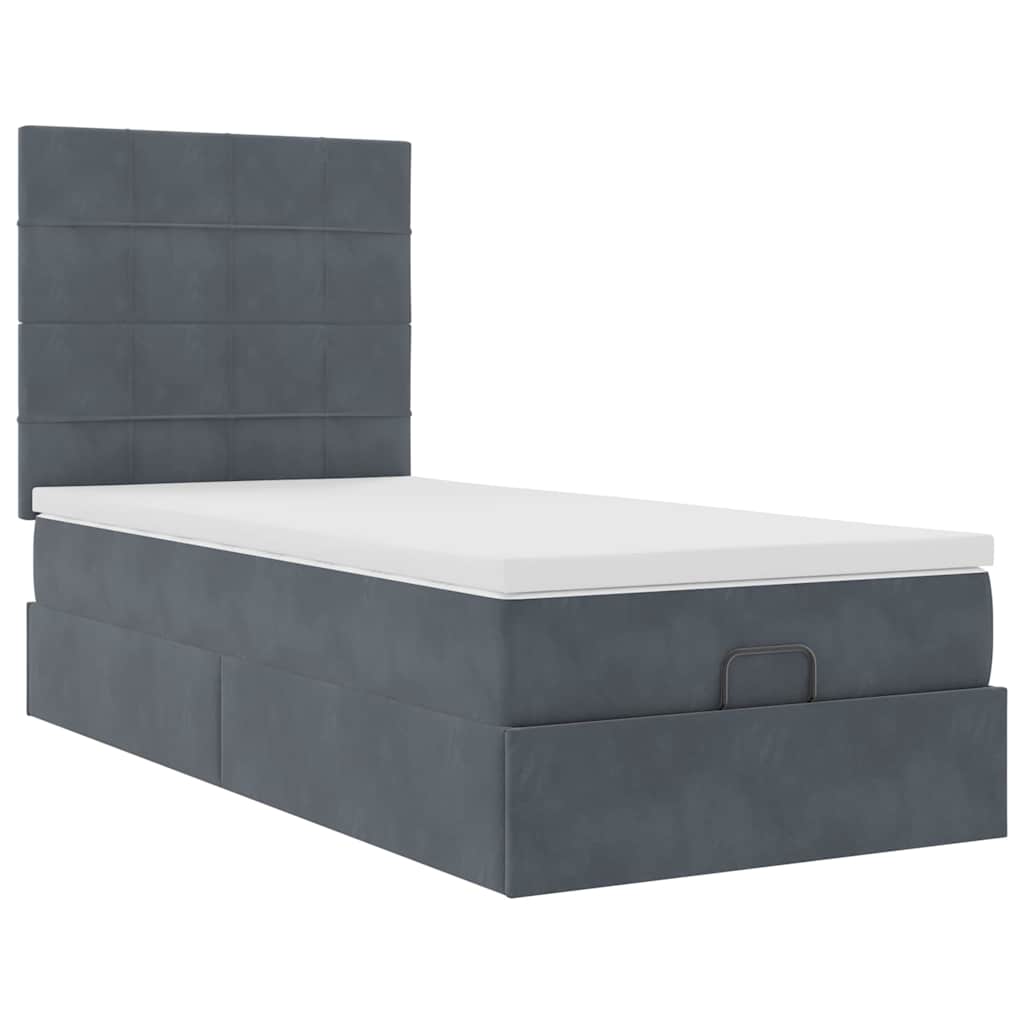 vidaXL Lit ottoman avec matelas et LED Gris foncé 90x200 cm Velours