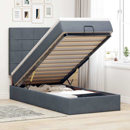 vidaXL Lit ottoman avec matelas et LED Gris foncé 90x200 cm Velours