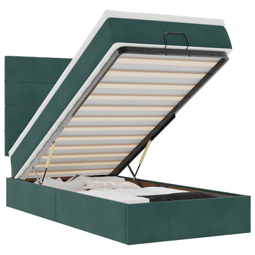 vidaXL Lit ottomane avec matelas et LED Vert foncé 90x200 cm Velours