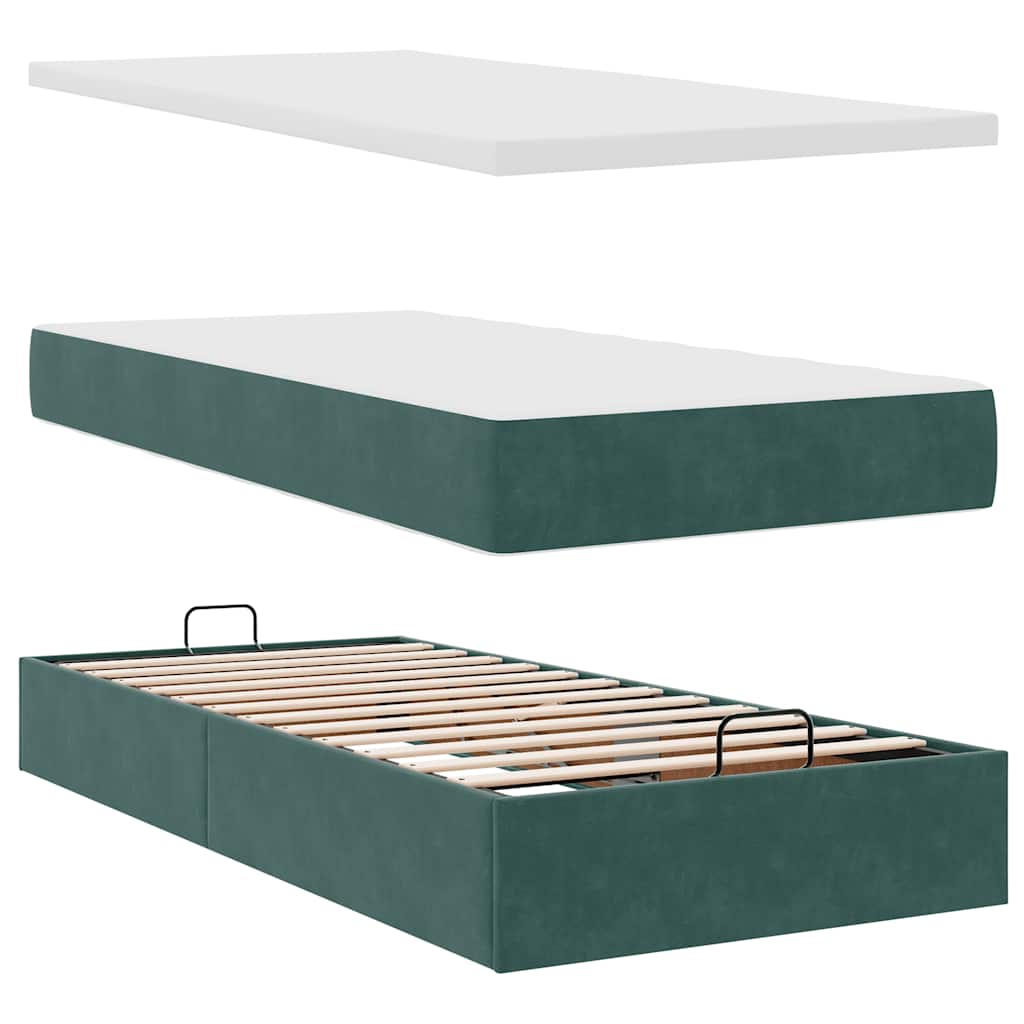 vidaXL Lit ottomane avec matelas et LED Vert foncé 90x200 cm Velours