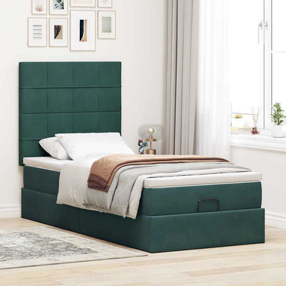vidaXL Lit ottomane avec matelas et LED Vert foncé 90x200 cm Velours