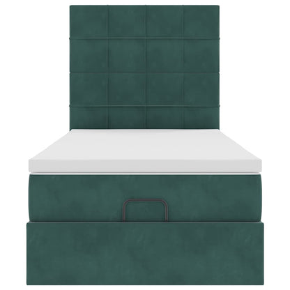 Ottoman-Bett mit Matratzen & LEDs Dunkelgrün 90x200 cm Samt
