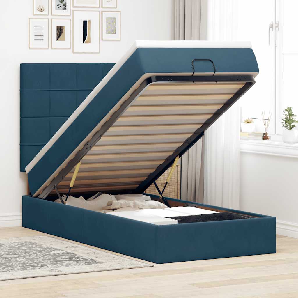 vidaXL Lit-coffre avec matelas et LED Bleu foncé 90x200 cm Velours