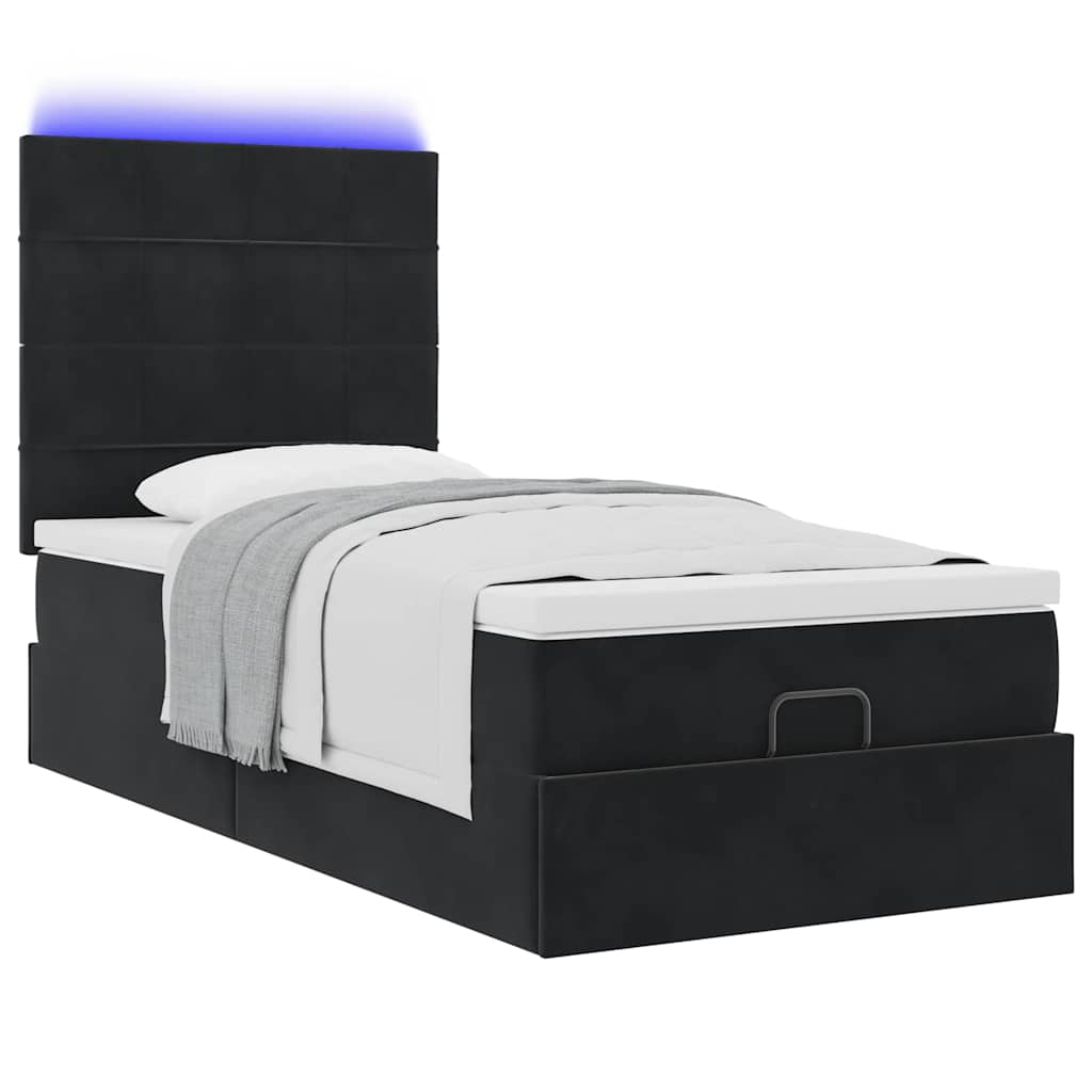 vidaXL Lit ottoman avec matelas et LED Noir 100x200 cm Velours