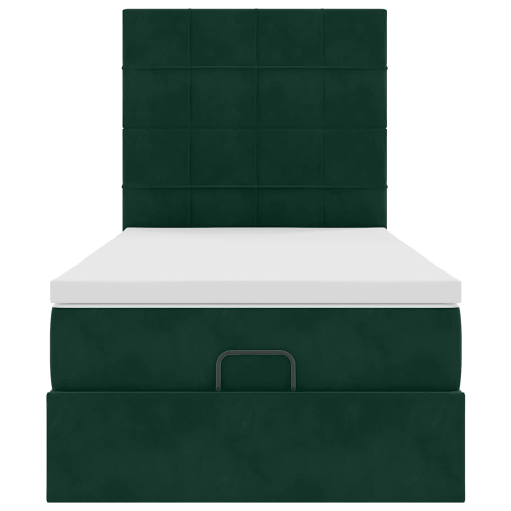 vidaXL Ottoman-Bett mit Matratzen & LEDs Dunkelgrün 100x200 cm Samt