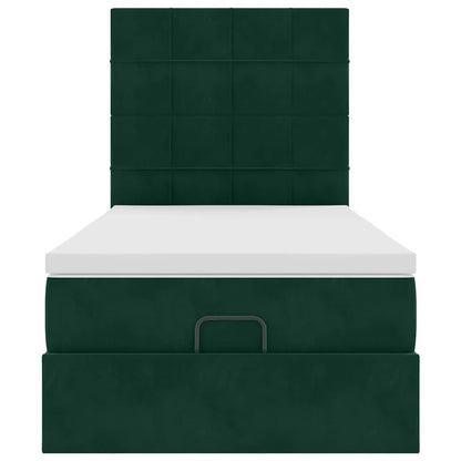 vidaXL Ottoman-Bett mit Matratzen & LEDs Dunkelgrün 100x200 cm Samt