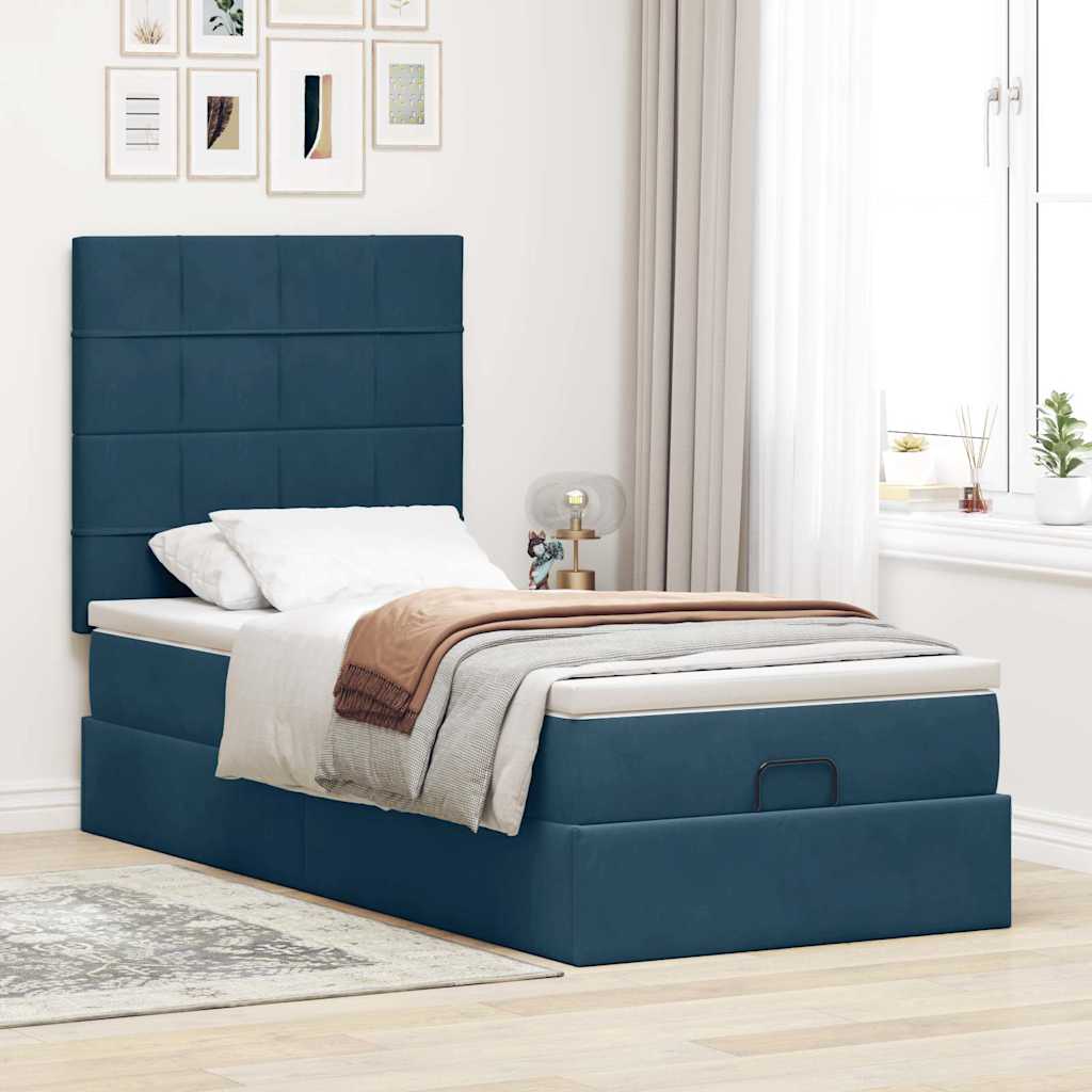 vidaXL Lit ottoman avec matelas et LED bleu foncé 100x200 cm velours