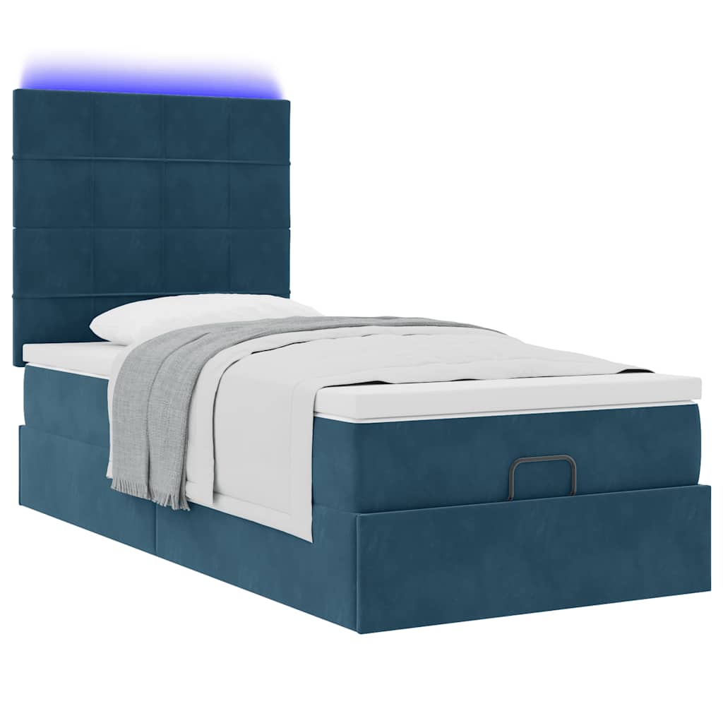 Ottoman-Bett mit Matratzen & LEDs Dunkelblau 100x200 cm Samt