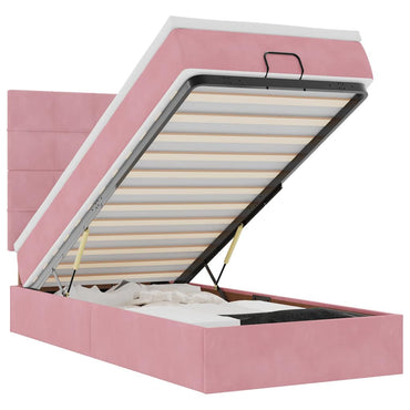 vidaXL Lit coffre avec matelas et LED Rose 100x200 cm Velours