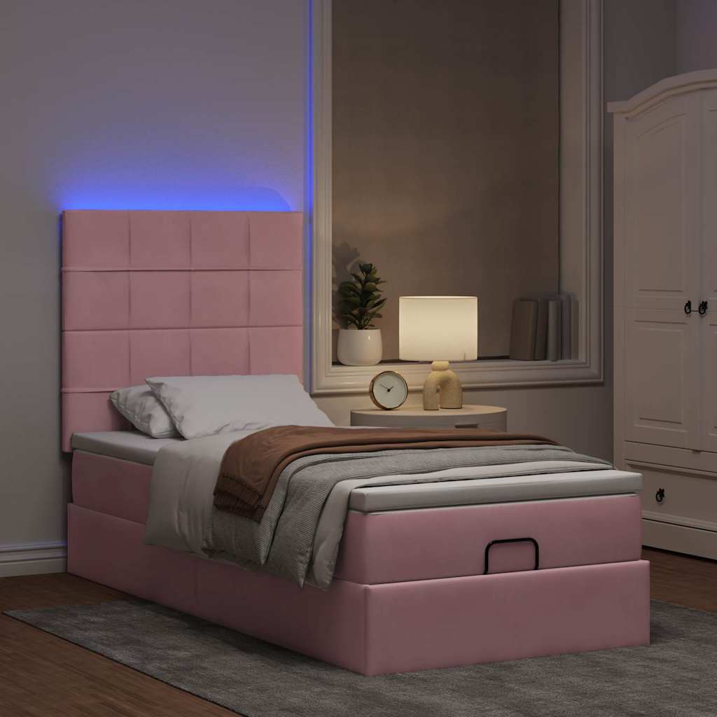 vidaXL Lit coffre avec matelas et LED Rose 100x200 cm Velours