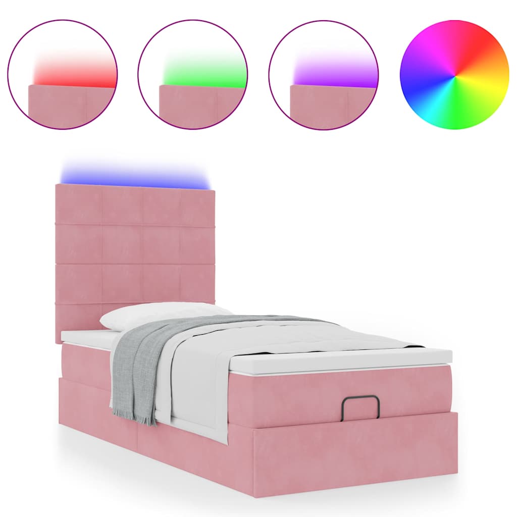vidaXL Lit coffre avec matelas et LED Rose 100x200 cm Velours