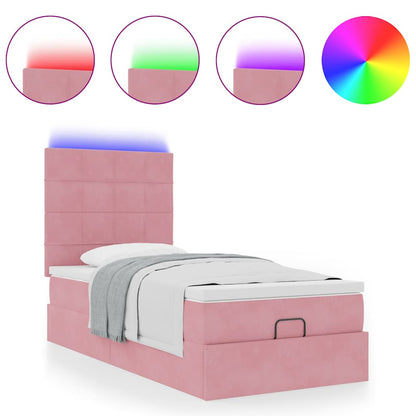 vidaXL Lit coffre avec matelas et LED Rose 100x200 cm Velours