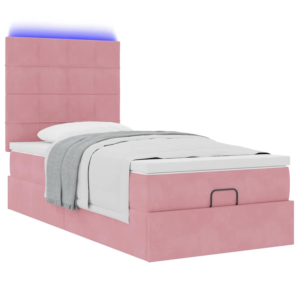 vidaXL Lit coffre avec matelas et LED Rose 100x200 cm Velours