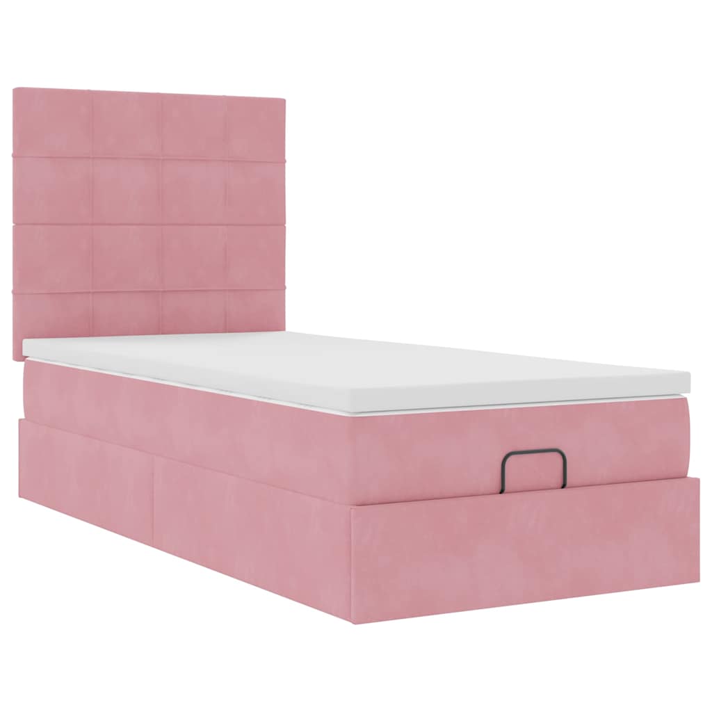 vidaXL Lit coffre avec matelas et LED Rose 100x200 cm Velours