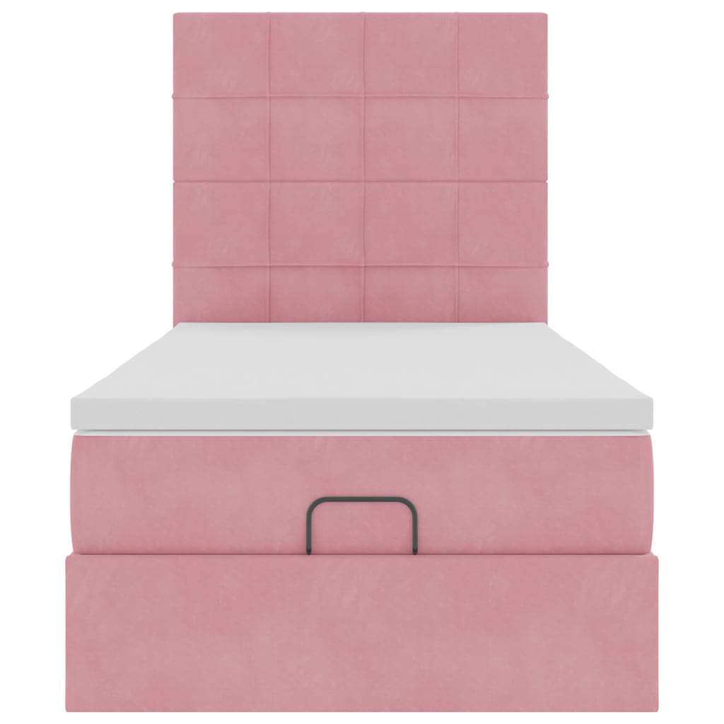 vidaXL Lit coffre avec matelas et LED Rose 100x200 cm Velours