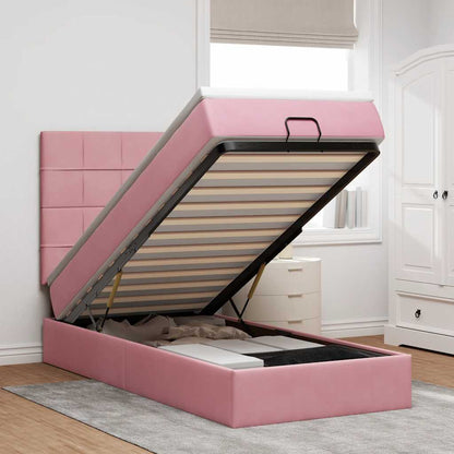 vidaXL Lit coffre avec matelas et LED Rose 100x200 cm Velours