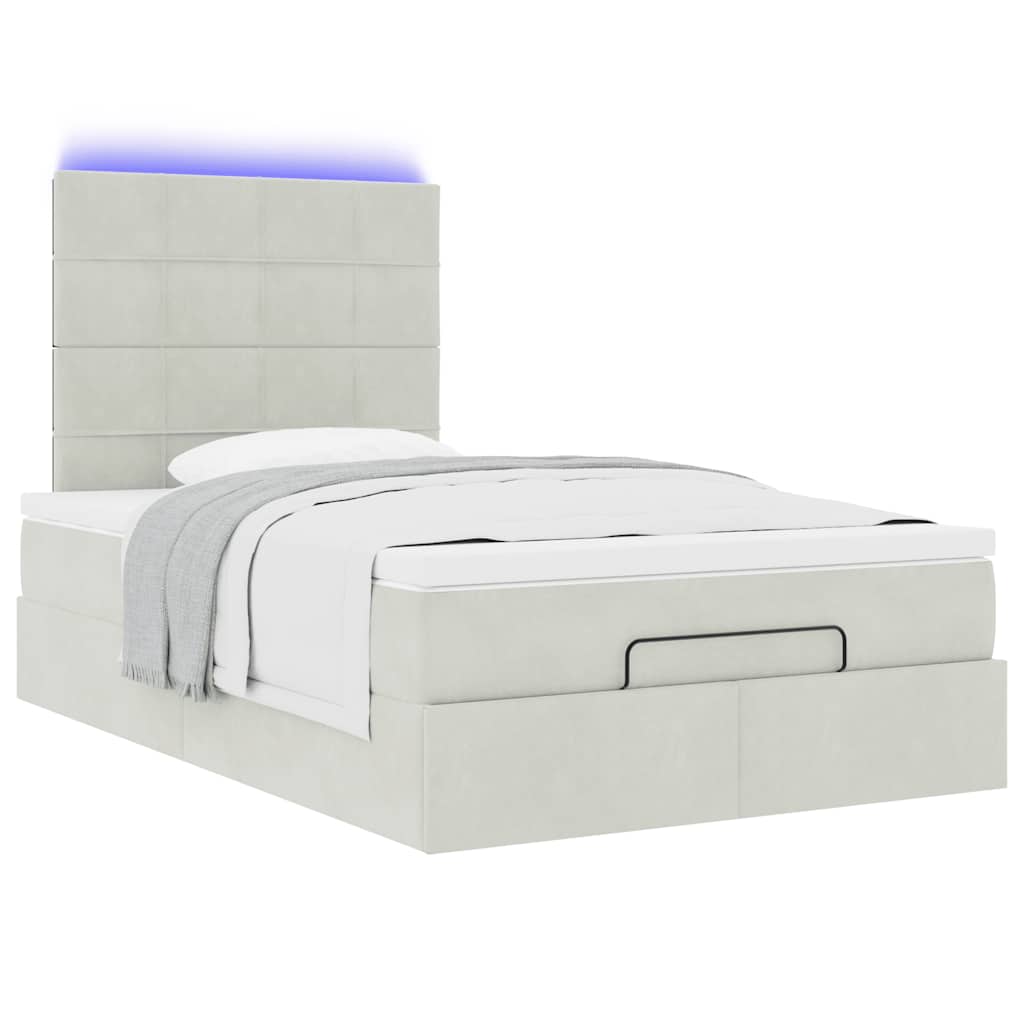 Ottoman-Bett mit Matratzen & LEDs Hellgrau 120x190 cm Samt