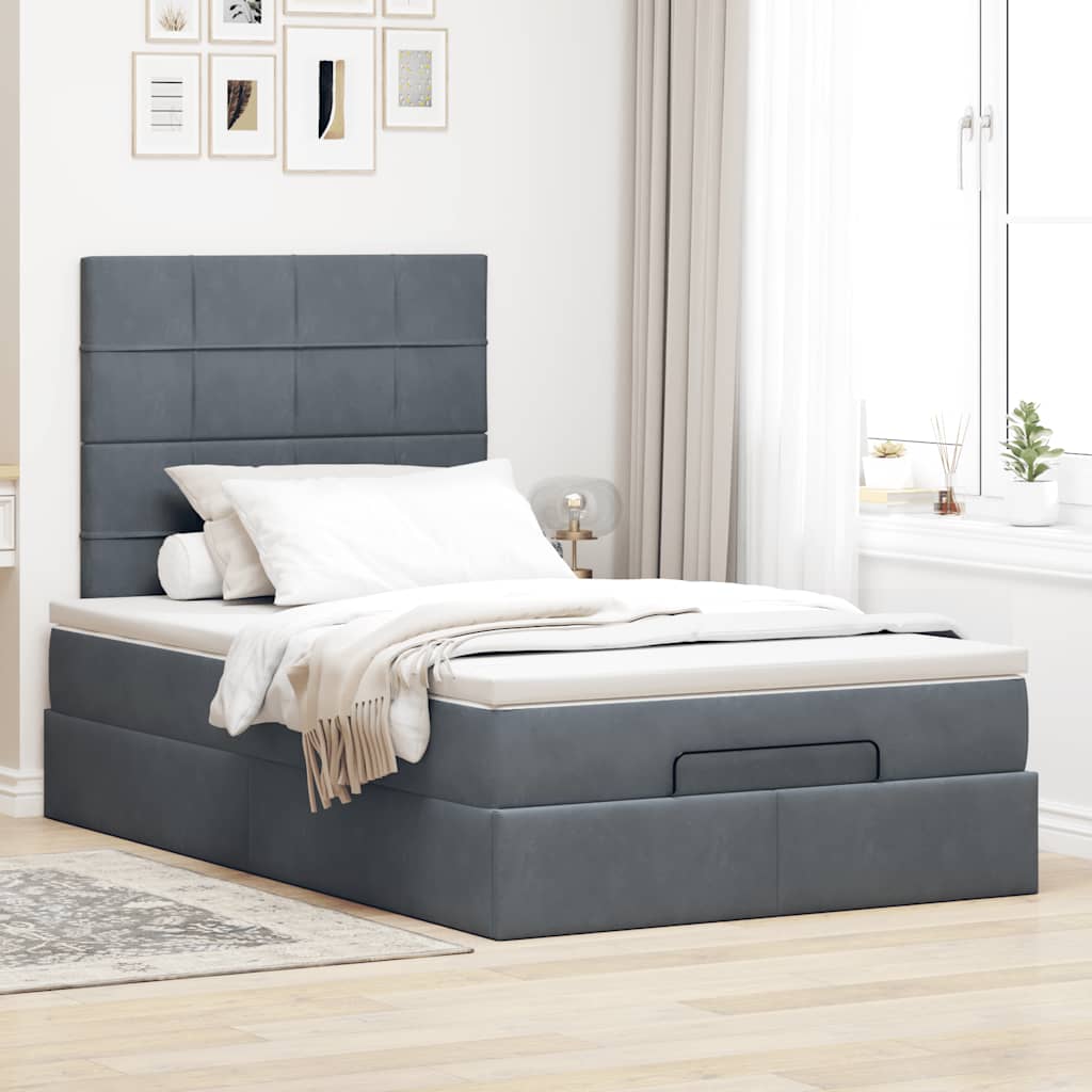 vidaXL Lit ottoman avec matelas et LED gris foncé 120x190 cm velours