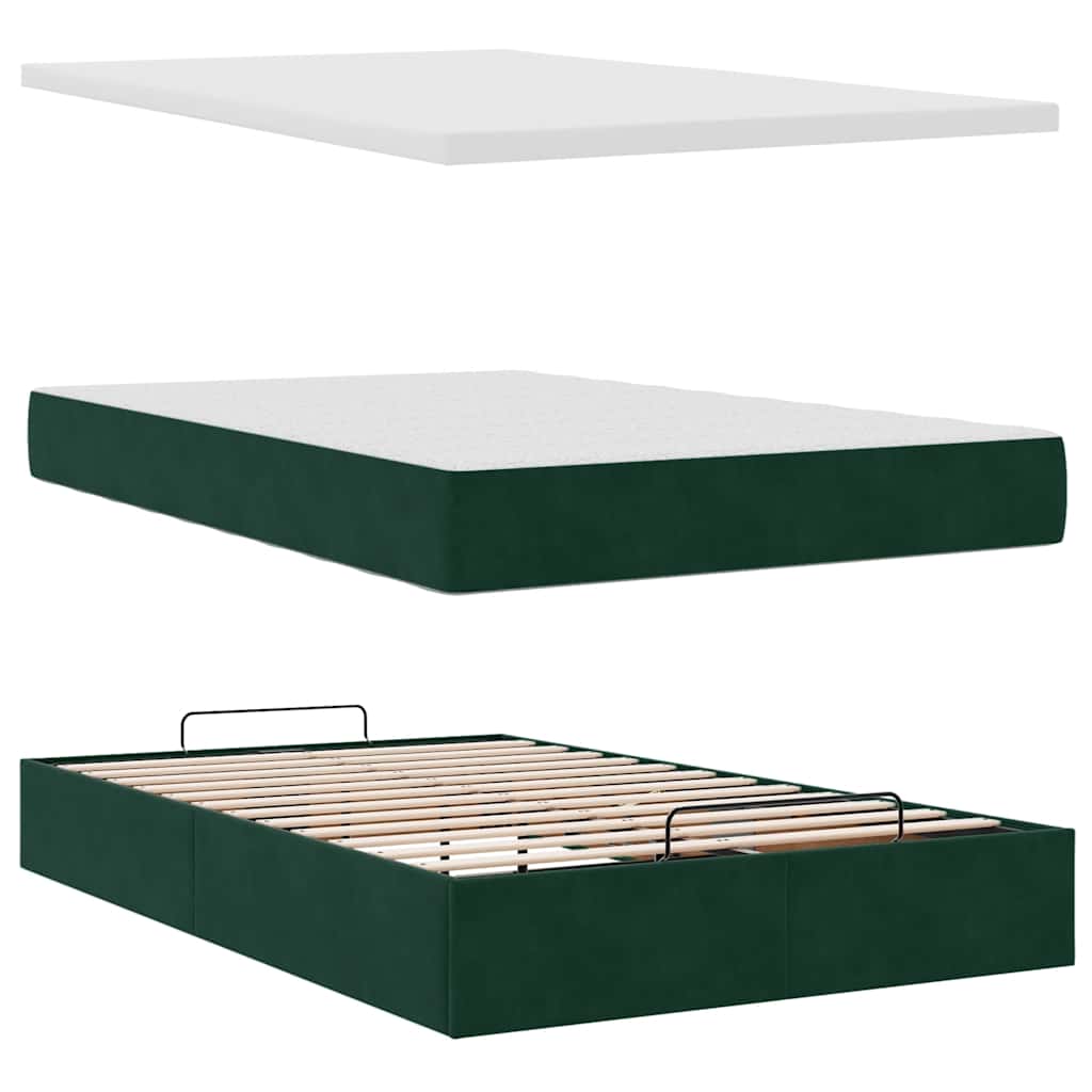 vidaXL Ottoman-Bett mit Matratzen & LEDs Dunkelgrün 120x190 cm Samt