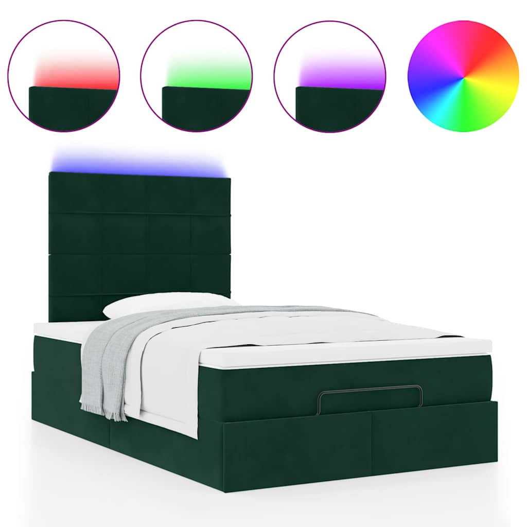 vidaXL Ottoman-Bett mit Matratzen & LEDs Dunkelgrün 120x190 cm Samt