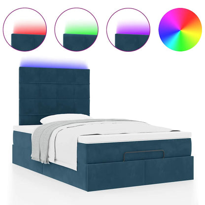 Ottoman-Bett mit Matratzen & LEDs Dunkelblau 120x190 cm Samt