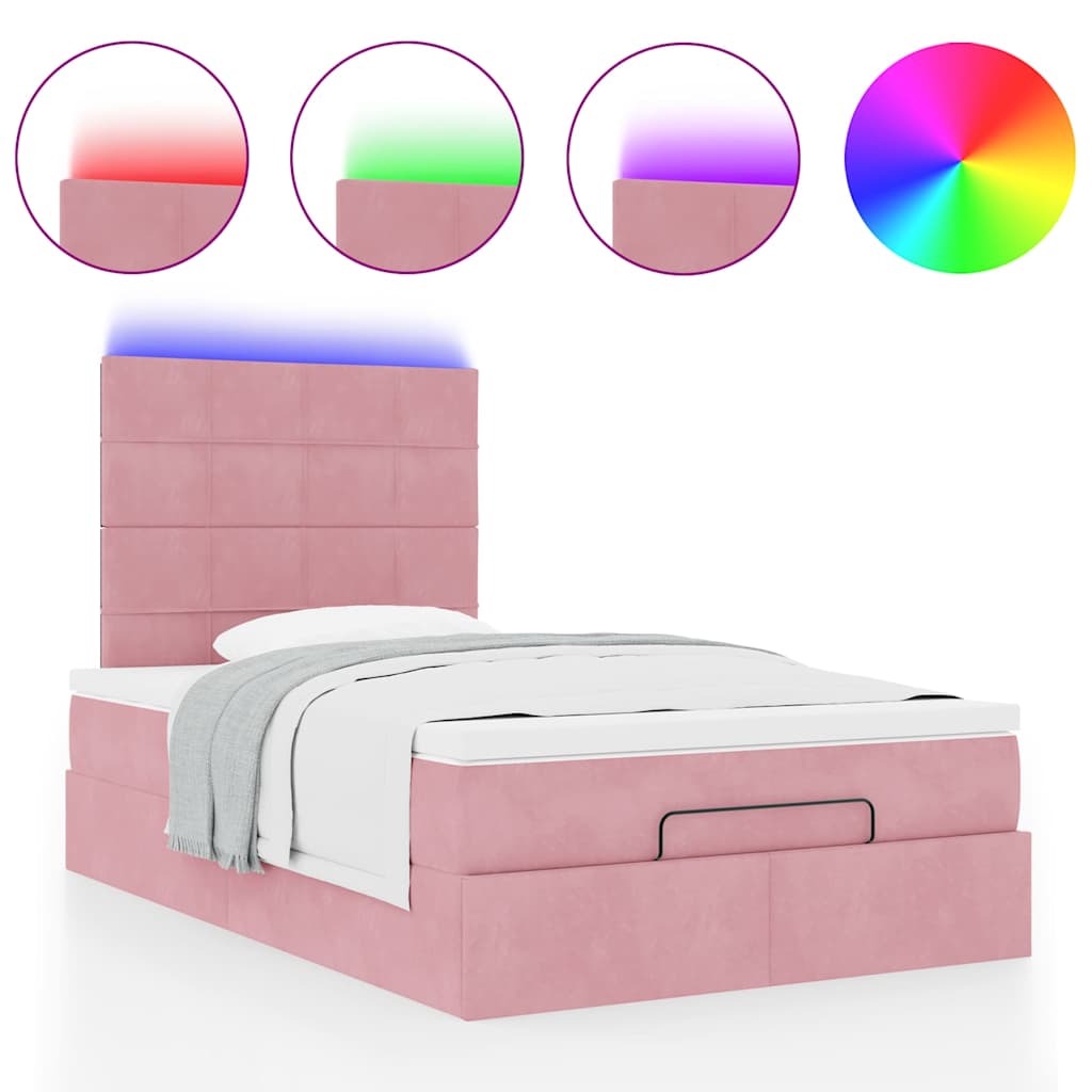 vidaXL Lit ottoman avec matelas et LED Rose 120x190 cm Velours