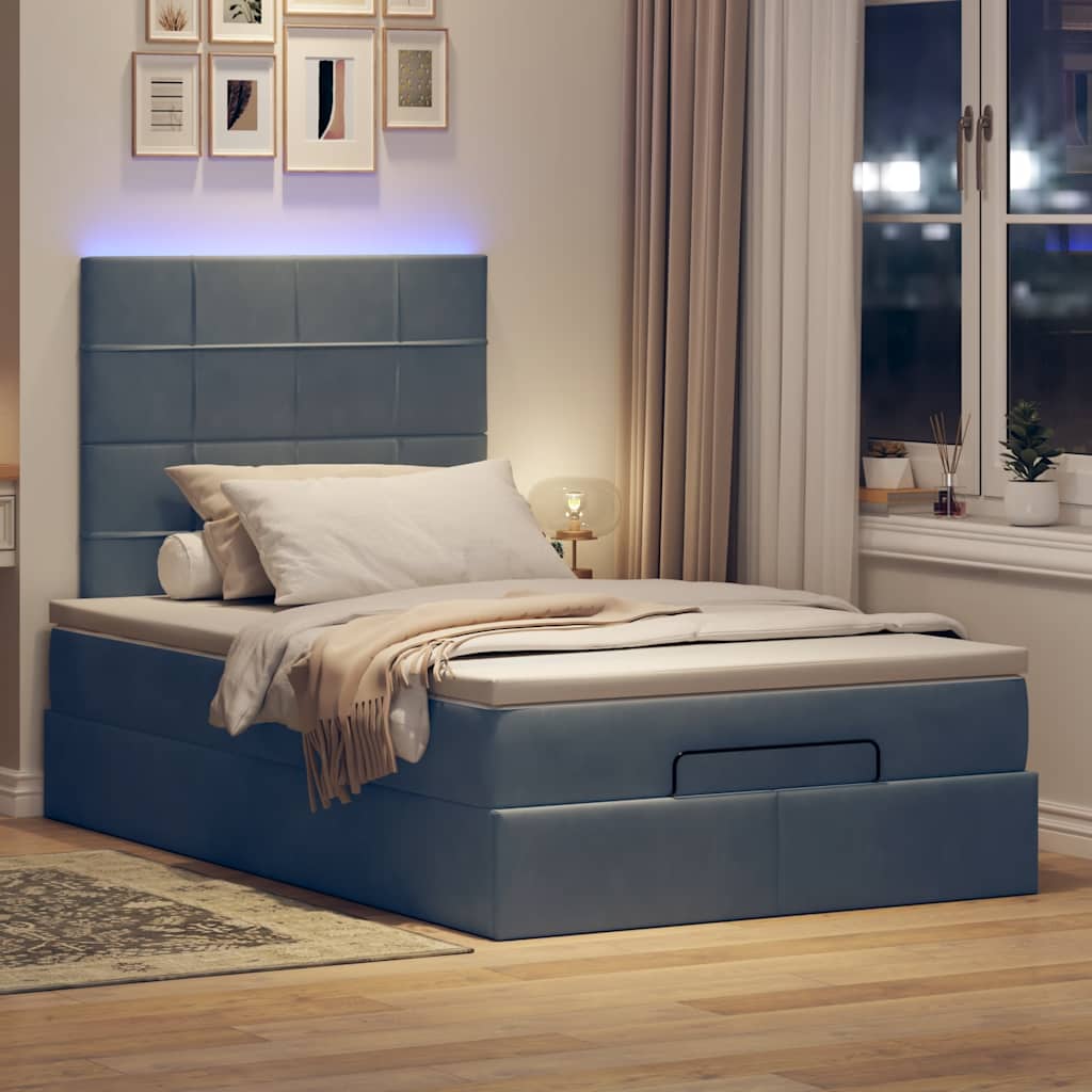 vidaXL Lit ottoman avec matelas et LED gris foncé 120x200 cm Velours
