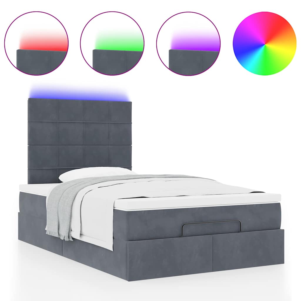 vidaXL Lit ottoman avec matelas et LED gris foncé 120x200 cm Velours