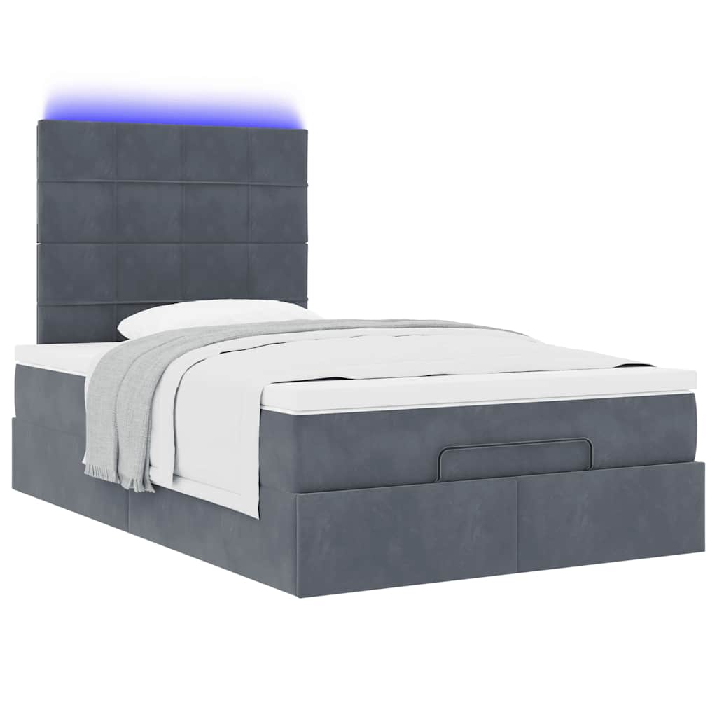 vidaXL Lit ottoman avec matelas et LED gris foncé 120x200 cm Velours